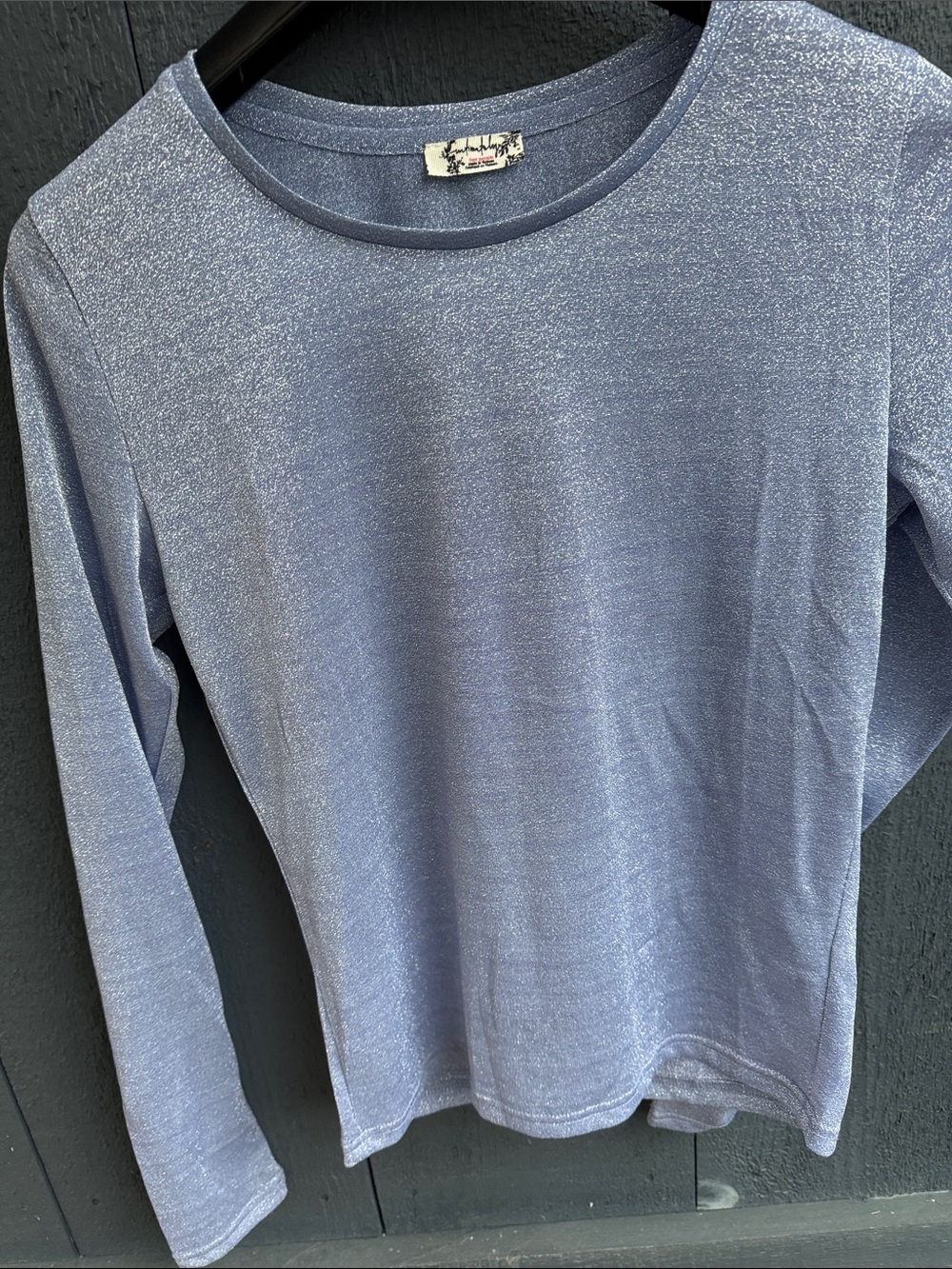 Free People Metallic Long Sleeve Crewneck Top - Light Blue